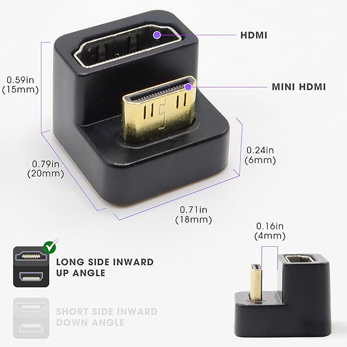 Kado Portable Monitor 180 Degree Adapter Set - Mini HDMI to HDMI 4K 60Hz U Shaped USB-C to USB-C USB 3.1 Gen 2 10Gbps 60W PD Charging Extender Converter for Laptop and Tablet (Mega Combo)