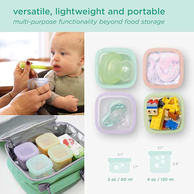 Olababy Clear Sense Silicone Storage Containers 4pk for Baby Food, Snacks, Formula, Puree, Sauce & More | Micro Plastic & BPA-Free | Daycare Essentials for Toddlers and Kids (Coral, 2 oz / 60 ml)