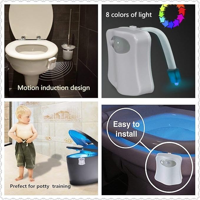 4 Pack Motion Sensor LED Night Lights, Two Modes with 8 Colors Changing Toilet Bowl Night Light for Bathroom Washroom, Perfect Detection, Fits Any Toilet Bowl