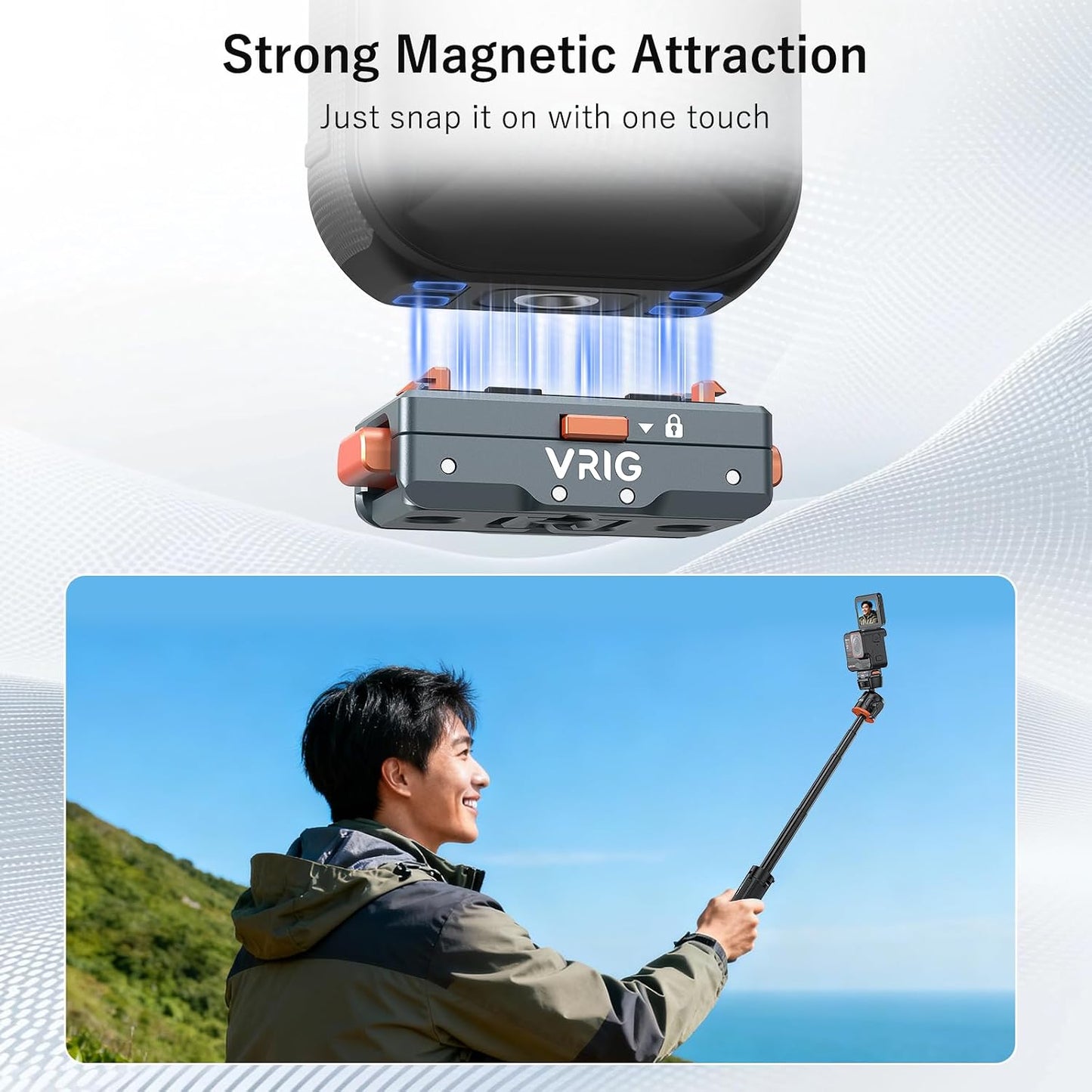 2.0, 360 X5/ X4 2/ 1/4 2-Prong AC-64 VRIG Safety Lock Quick Release Mount Aluminum Alloy Magnetic Base for Insta