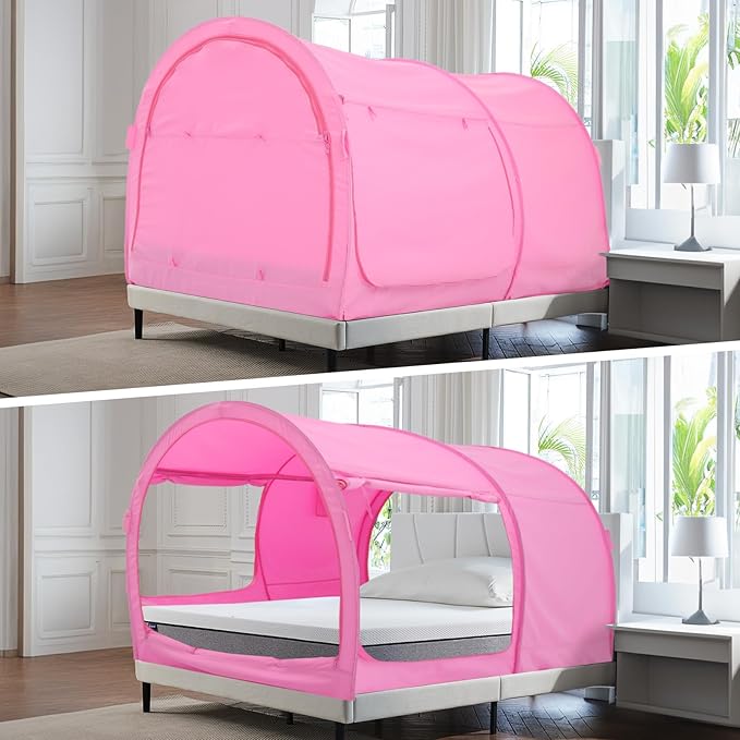 Alvantor Bed Canopy Bed Tents Dream Tents Privacy Space Twin Size Sleeping Tents Indoor Pop Up Portable Frame Curtains Breathable Grey Cottage (Mattress Not Included) Reducing Light