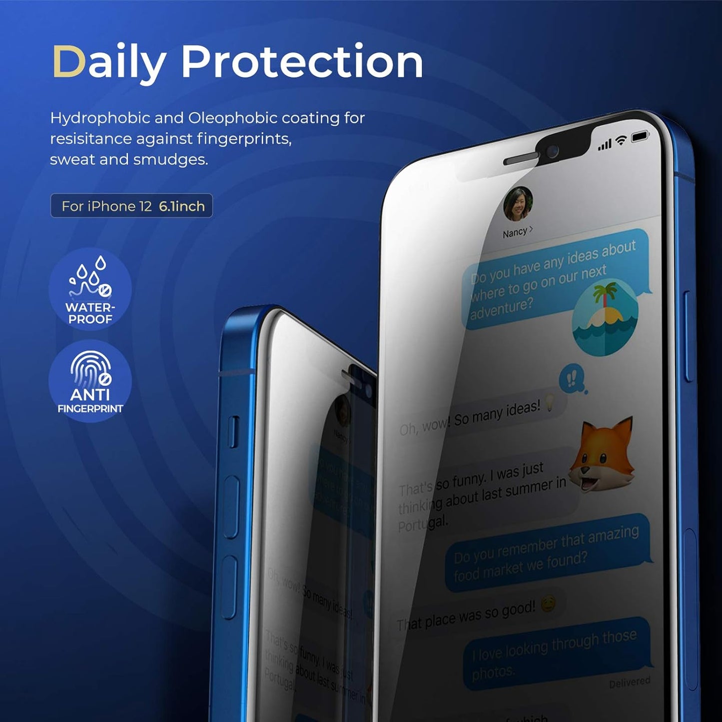 ORIbox Privacy Glass Screen Protector - 2 Packs Anti-Spy Anti-Bubble Tempered Glass for iPhone 12 and 12 Pro