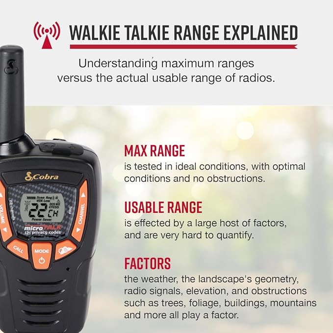 Cobra ACXT390 Walkie Talkies - Rechargeable, Lightweight, 22 Channels, 25-Mile Range Two-Way Radios with VOX (2-Pack)