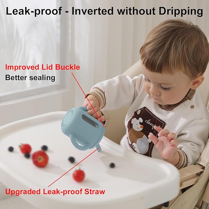 Seposeve 2 Pack Silicone Sippy Cups, Leak-Proof Baby Straw Cup for 6-12 Months, Spill Proof Toddler Cup with Straw 1-3 Years, with Capacity Marking, Non-slip Handle, Flow Control, 6 oz, Green Blue