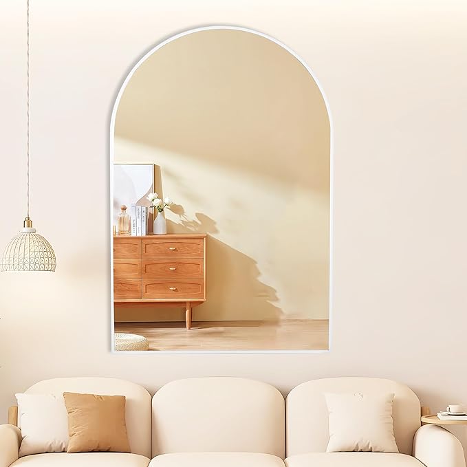 White Arch Bathroom Wall Mirror,24 x 36 Inch Arched Vanity Modern Tempered Glass Mirror for Bedroom,Living Room,Entryway