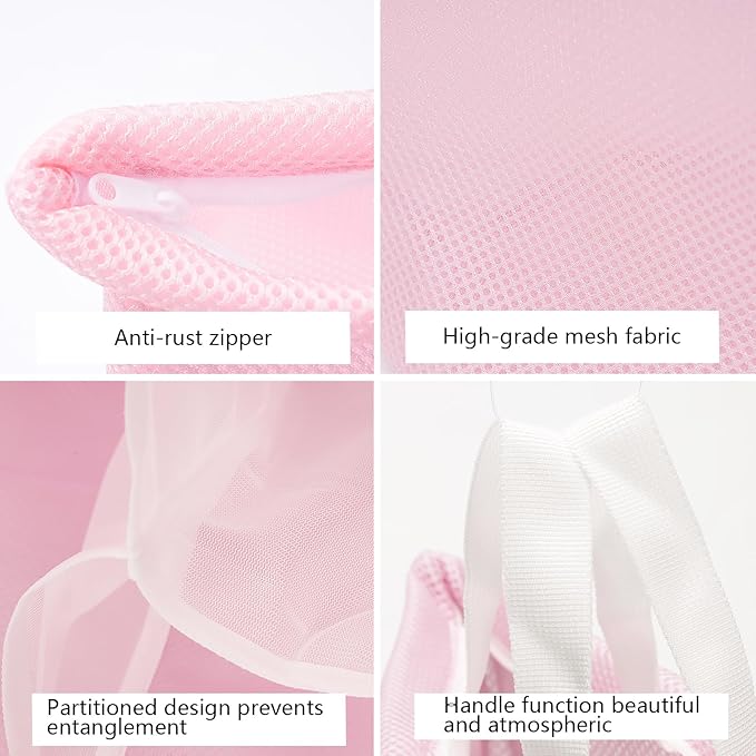 2 Pcs Special Zoning laundry bag for delicates with handles mesh laundry bags washing machine laundry totes travel storage and sorting bag(Pink-Blue)