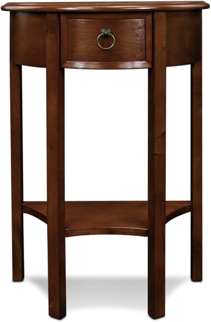 Seneca Solid Wood Demilune Console Table with Shelf and Drawer, Pecan, Perfect for Entryways, Hallways, and Stair Landings – Leick Home, 9030