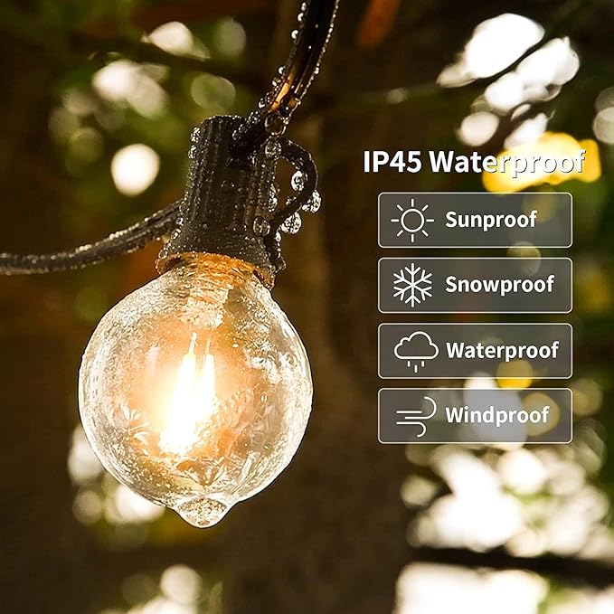 150ft Outdoor String Lights Waterproof/Connectable/Dimmable LED Shatterproof Bulbs,UL Listed Globe G40 String Lights Outside Lighting for Patio Backyard Cafe Party Wedding Garden
