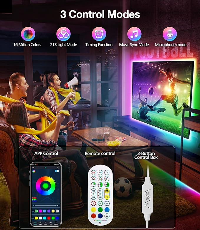 Daymeet TV Led Backlight, 16.4ft ICRGB LED Lights for TV Smart Led Lighting for 65-85inch Monitor, USB Led Lights Behind Backlight Sync with Music, Bluetooth APP Control with Remote