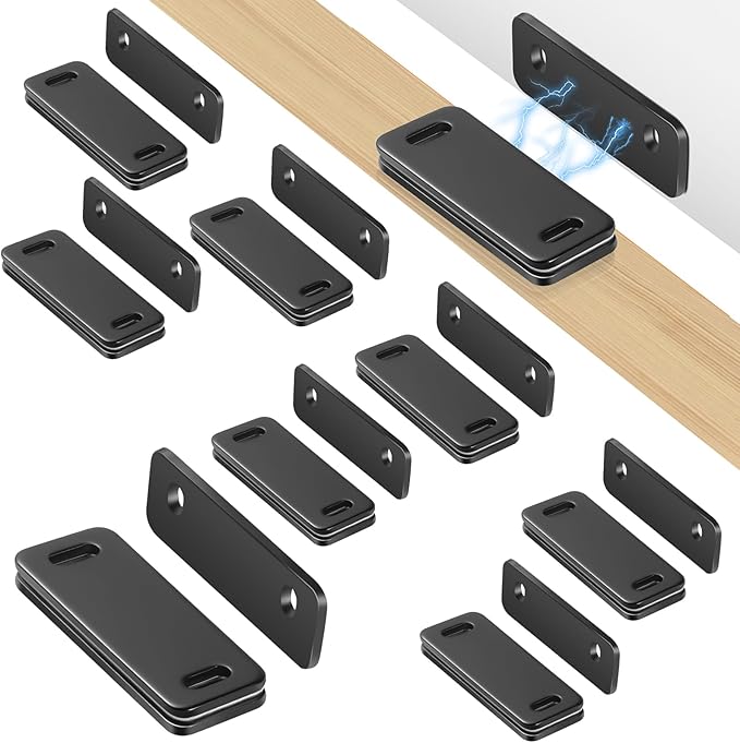 Ultra Thin Cabinet Door Magnets Catch,Magnetic Door Catch,Cabinet Latch Magnetic Closures for Kitchen Closet and Cupboard Wardrobe (Black Magnetic 8P)