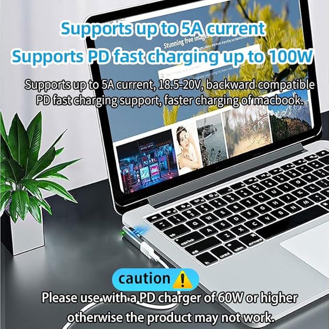 Magnetic USB C to Magnetic 2 Male to Female Adapter Safe 2 PD 100W Power Fast Charging Converter for 2013-2015 MacBook Pro Air with 100W/5A USB C Cable (1.5M)