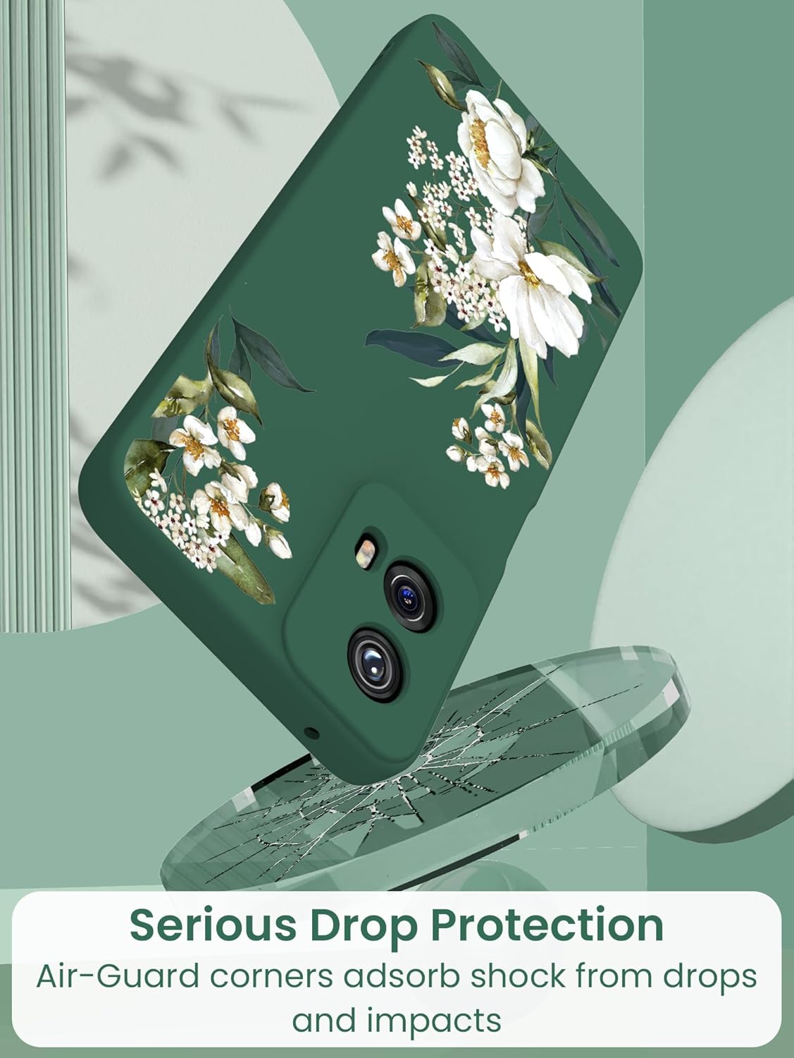 Motorola Moto G 5G 2024 Case, Girls Women Floral Liquid Silicone, Shockproof Soft Protection with 2X Screen Protectors