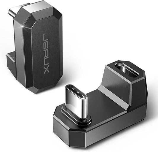 JSAUX 180° USB C Male to USB C Female Adapter 2 Pack, 180 Degree Type C Adapter (USB 4.0 / PD 100W) Compatible with Steam Deck, Laptop, Tablet, iPhone 15/16, Switch 2 (not for Video) and More - Grey