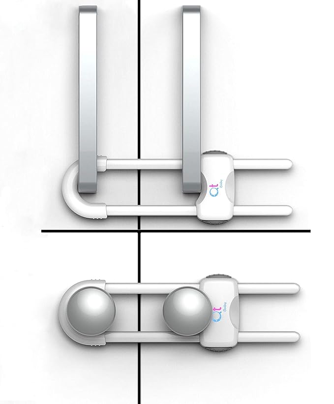Baby Proofing Cabinet Locks | Adjustable U Shaped Baby Safety Latches for Drawers, Fridge, Closet |Modern Baby Proofing Cabinet Lock with Extra Secure Lock Buttons (Pack of 8, White)