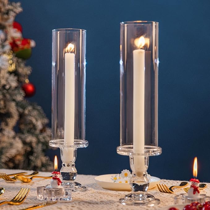 Hurricane Candle Holder Glass Taper Hurricane Clear Tall Candlestick Candles Holders Table Centerpiece Wedding Party Dining Event Home Decor (2)