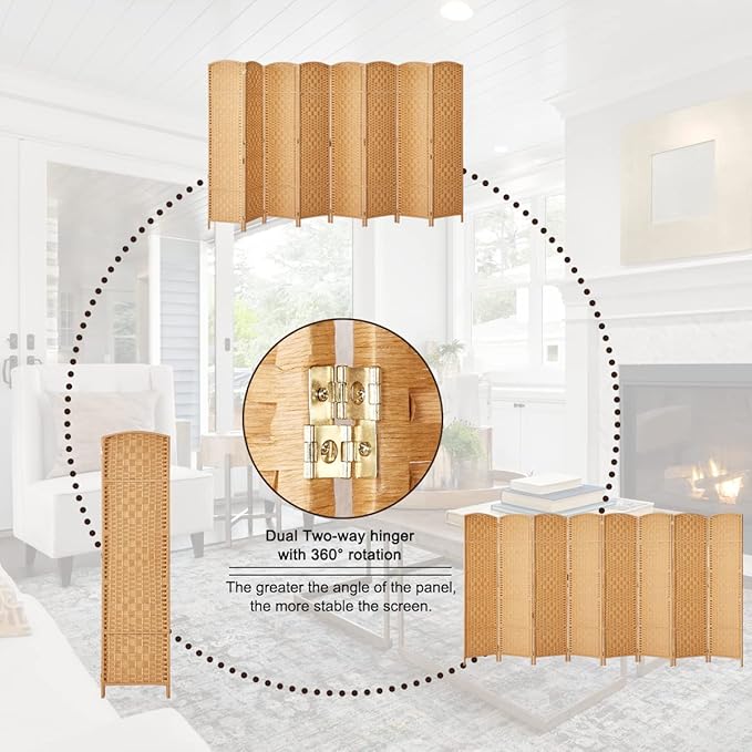 Rose Home Fashion Room Divider, 6 ft Tall Room Dividers and Folding Privacy Screens, 16in Privacy Screen 8 Panel Light Beige Space Temporary Wall Foldable Partition Separation