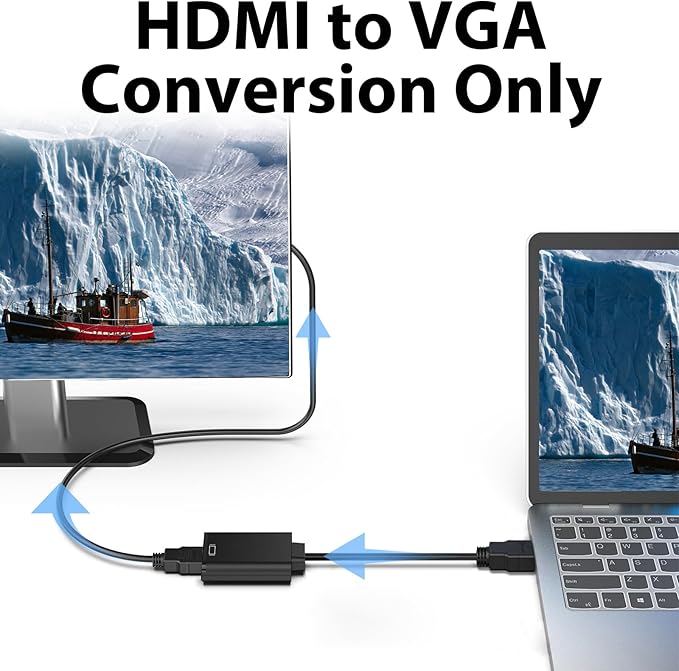 VGA to HDMI Adapter Cable – Uni-Directional 1080P HDMI to VGA Converter for PC, Laptop, Xbox, Roku, TV Box – Gold-Plated, Plug & Play, Monitor Compatible