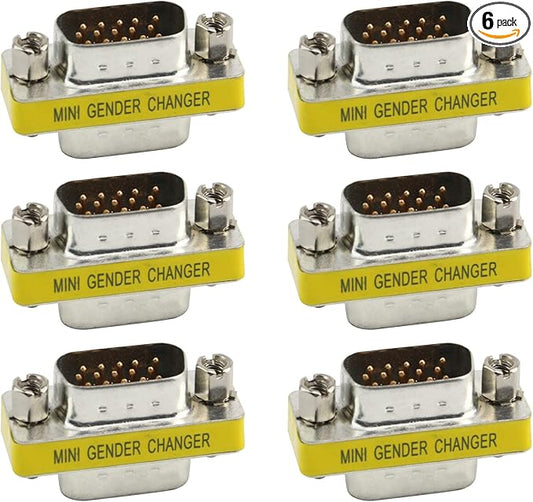 Antrader 6-Pack DB15 VGA SVGA KVM Male to Male Mini Gender Changer Coupler Adapter Connector for PC