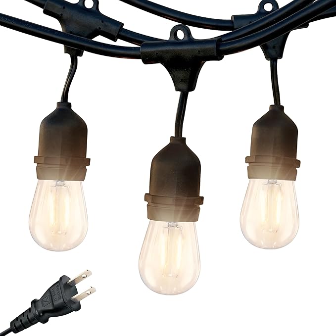 Brightech Ambience Pro - Waterproof LED Outdoor String Lights - 7 Hanging, Dimmable 2w Vintage Edison Bulbs - 24 Ft Commercial Grade Patio Lights Create Cafe Ambience in Your Backyard - Black