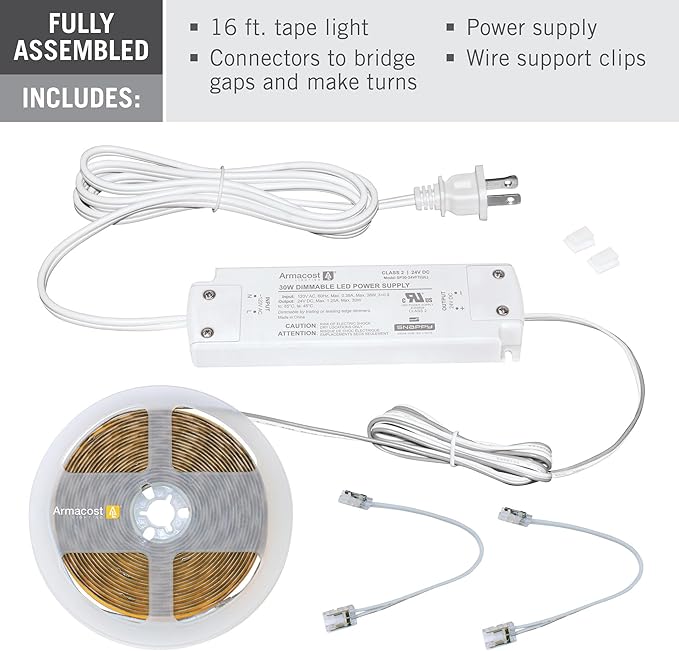 Armacost Lighting RibbonFlex LUX AC Dimmable White COB LED Strip Light Kit Soft White 3000K 421570