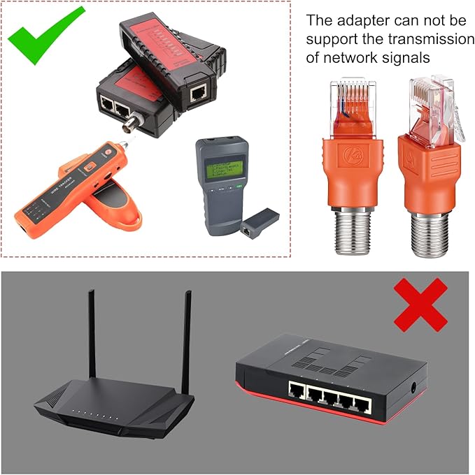 Coax to Ethernet Adapter 2PCS F-Type Female to RJ45 Male Coaxial Converter, Orange F Female-to-RJ45 Male Ethernet Adapter, Coax-Straight Connector Coaxial Coupler Coax Straight Connector