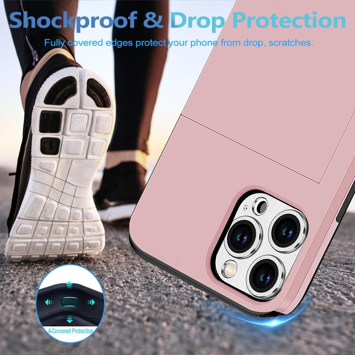 iPhone 15 Pro Wallet Case with Card Holder + 2 Tempered Glass Screen Protectors, Heavy Duty Shockproof Slim Case 6.1