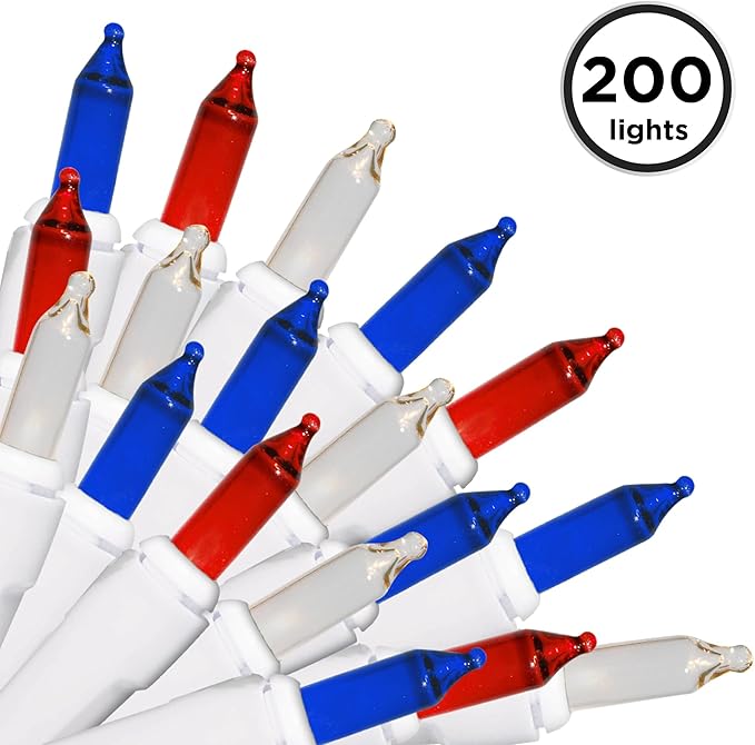 Brite Star 100 Lt String to String Lights, Red/Clear/Blue, White Wire (Set of 2)