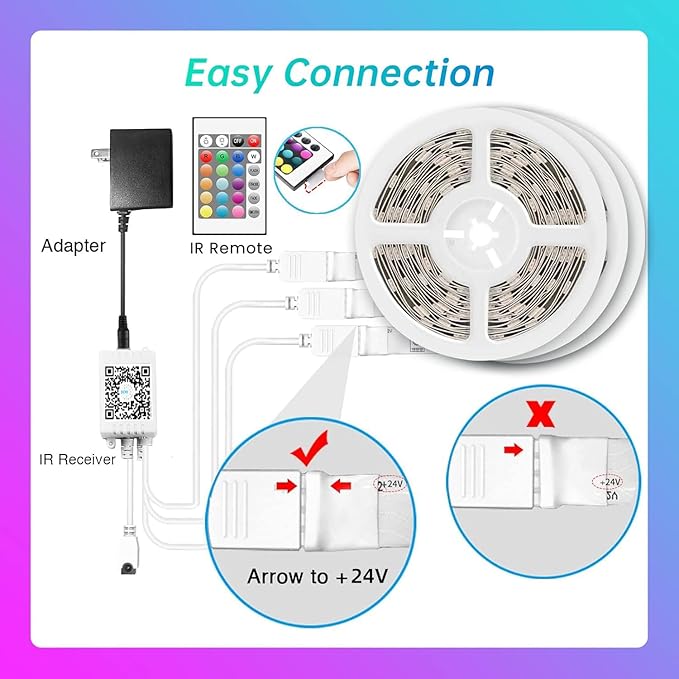 hyrion 200ft Led Strip Lights(3 roll of 65.6ft) Music Sync Color Changing RGB led Strip Light with Remote,Bluetooth Smart APP Control, Tape Lighting for Bedroom Home Party Décor