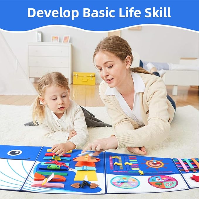 Whale Busy Board Montessori Busy Board, Sensory Toys Toddler Toys Sensory Wall Activity for Toddler- Preschool Learning Panel Center for Kids 3+ Year Old Boys Gifts Girls Gifts(Birthday Christmas) ﻿