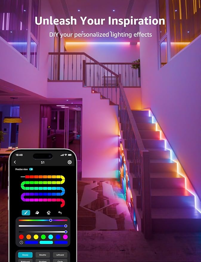 Lepro S1 AI LED Strip Lights for Bedroom - 50ft Smart RGB Light Strips with IC and Rainbow Chasing Effects, Color Segment DIY, Personalized Al Lighting Designer, No Remote, 2.4G Wi-Fi & Bluetooth