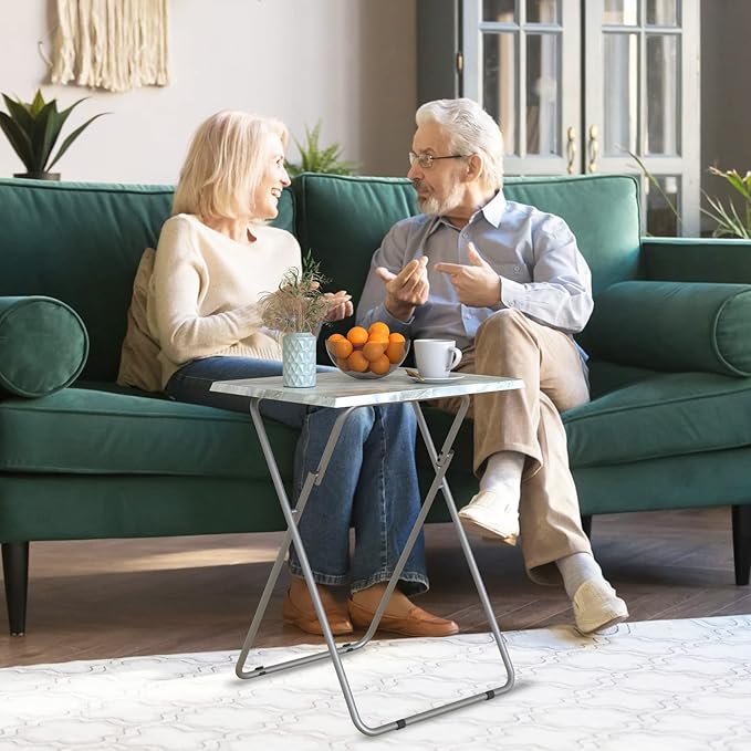 Folding TV Tray Table Set of 2,Dinner Snack Trays Table for Eating on Couch,Portable Metal Dinner Table for Small Sofa Bedside Tables with Light Weight, 15 x 18.9 x 26 in(Smoky Grey,2PCS)