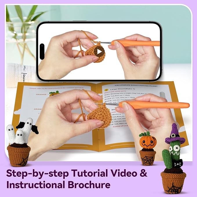 Wizardi Amigurumi DIY Crochet Kit - Halloween Plants with Ghost F07N8-M226