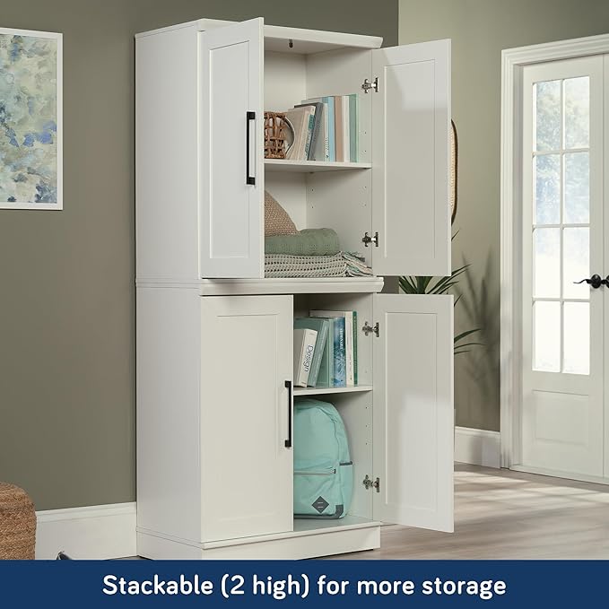 Sauder HomePlus Small Kitchen Pantry Storage Cabinet with Adjustable Shelves, Laundry Bathroom Storage Cabinet, Soft White Finish