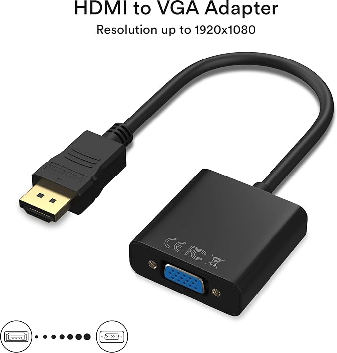 HDMI to VGA Adapter 1080P, HDMI Male to VGA Female Adapter with Audio and DC for Laptop,pc,Desktop,TVbox,Xbox,PS3,PS4 etc -Black