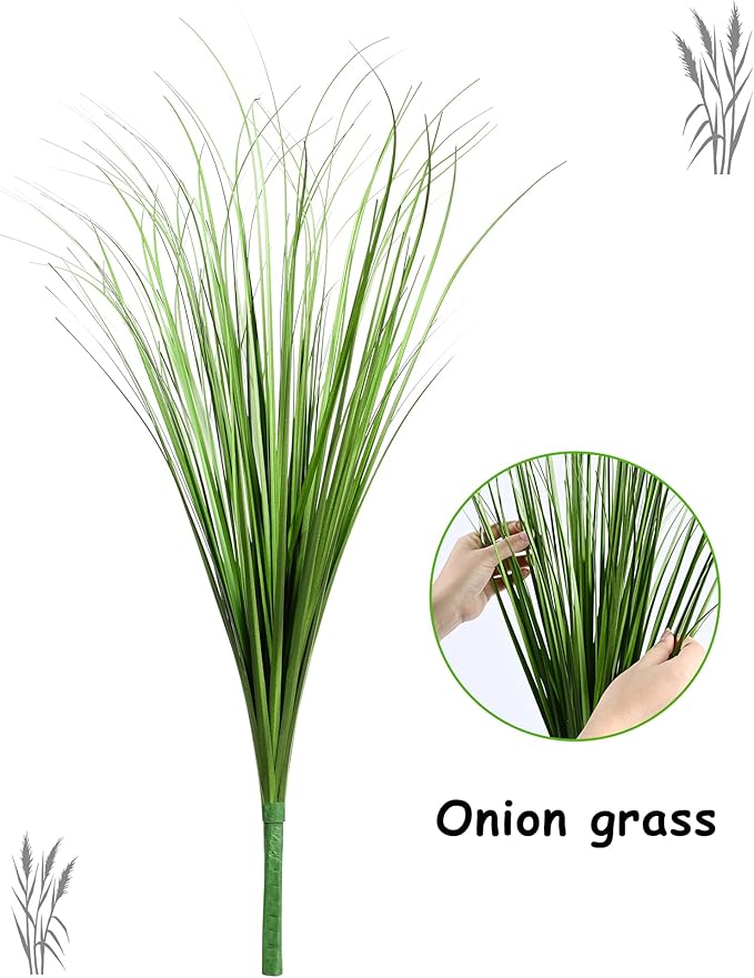Vlorart 33" Artificial Plants 6 Pack Onion Tall Grass Greenery, Faux Fake Grass Shrubs Plant Flowers Wheat Grass for House Home Indoor Outdoor Office Room Gardening Indoor Décor-Green