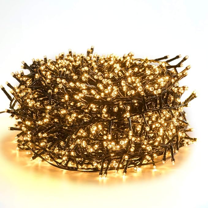 Quntis 82ft 1000 LED Cluster Christmas String Lights - Dark Green Wire Tree Lights - 8 Modes Outdoor Waterproof Plug-in for Holiday, Wedding, Party, Home Decor, Warm White