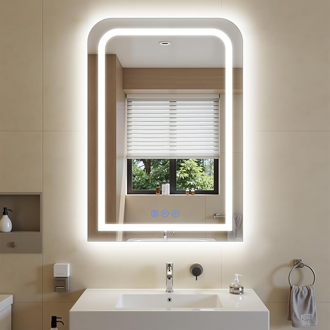 LED Bathroom Mirror, 24"x 36" LED Mirror with Lights for Bathroom, Lighted Vanity Mirrors for Wall, Anti-Fog, Dimmable, Tempered Glass, Memory Function, 3 Colors, Safe Use (White)