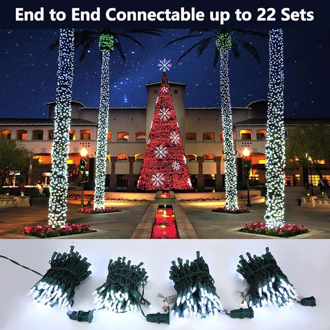 Brizled Christmas Lights, 33ft 100 LED End to End Connectable Mini Christmas String Lights, 120V UL Certified Cool White Xmas Tree Light Indoor Outdoor Mini Light Set for Xmas Tree Party Wedding Decor