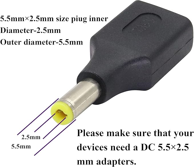 (2 Pack DC5.5 × 2.5 mm to USB Adapter Plug Power Converter USB 2.0 A Male to DC 5.5×2.5mm Male Barrel Socket DC Power Cable Connector for 5V DC or USB Charging Device(F/5.5×2.5)