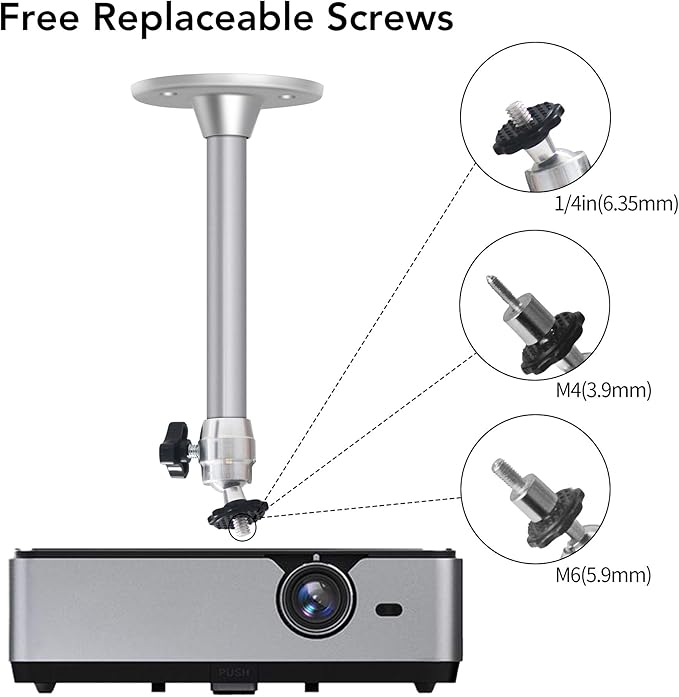 Drsn Mini Ceiling Projector Mount - for Projectors CCTV DVR Cameras - Compatible with QKK, VANKYO,DR.J, DBPOWER - Length 175mm/6.88in Silver