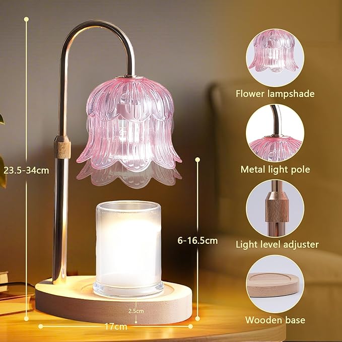 Candle Warmer Lamp Electric Timer - Modern Home Decor Table Lights for Candles Warming Height Adjustable Dimmable Warmers Pink