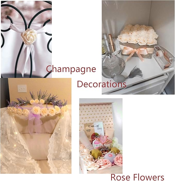 Champagne Artificial Fake Roses 25 PCS with Stem, Flowers for Crafts Bouquets for DIY Wedding Centerpieces Table Arrangements for Party Home Garden Decorations