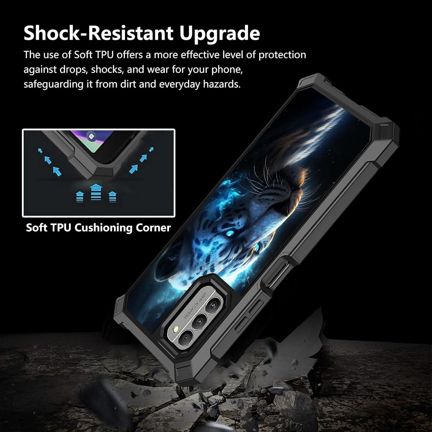 Nokia G310 5G Case with Tempered Glass Screen Protector, Soft TPU Shell with Hard PC Bumper, Wireless Charging Support