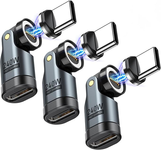 USB C Magnetic Adapter PD 240W(3Pack), 9PIN USB C 90 Degree Adapter/C Right Angle Adapter/180 Degree C Connector/C to C Adapters for 1Phone 17/16/15, Ma-Book Pro/1Pad Series, Samsung Galaxy Series