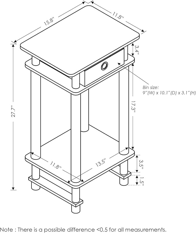 Furinno Turn-N-Tube Tall End Table, Columbia Walnut/Black/Dark Brown