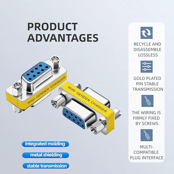 db9 Connector Null Modem Adapter，9-Pin Serial vga Adapter RS232 db9 Gender Changer,for Computer and Industrial Device Data Transfer(F-F (2P))
