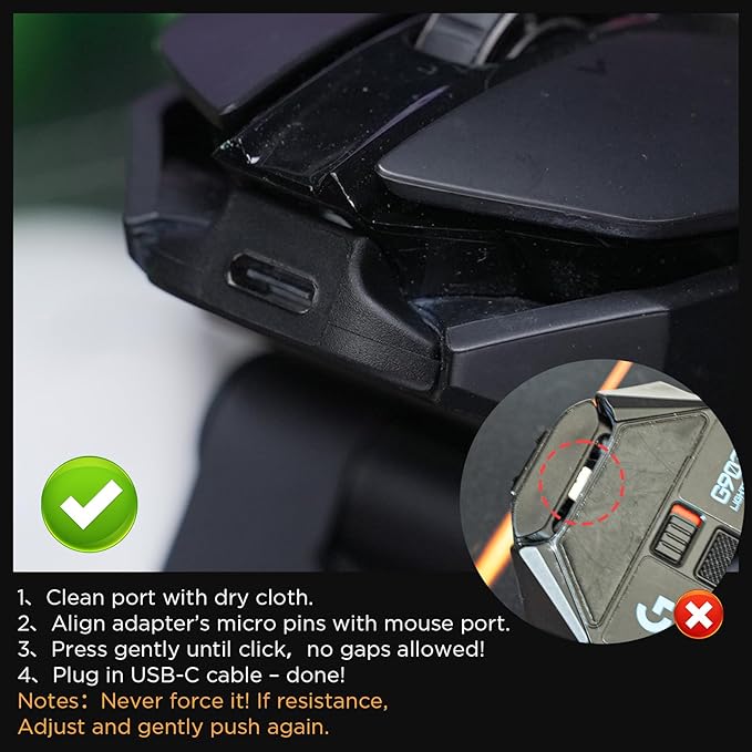 USB-C Adapter Compatible with Logitech G903 Wireless Gaming Mouse,Micro USB to Type-C Converter | Model-Specific Fit | Support Charge & Data Sync | 3-Second Install | 10K+ Durability