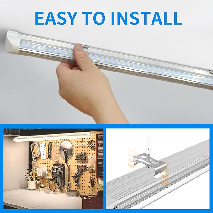 CNSUNWAY LED Shop Light 2FT, 20W 3000LM, 3000K Warm White, T8 LED Tube Lights, Ceiling and Utility Shop Lights, Linkable Light Fixture for Room, Garage, Workbench, ETL Listed (Pack of 2)