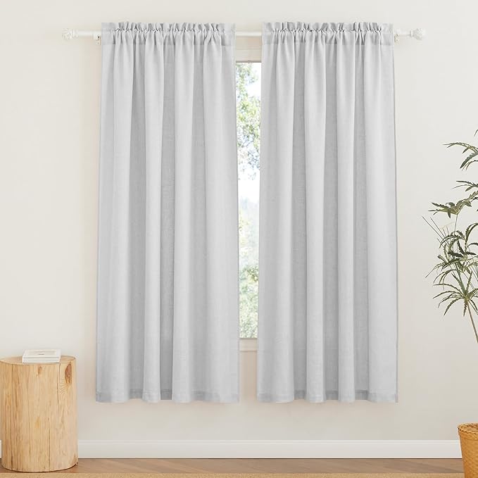 RYB HOME Linen Texture Wave Sheer Drapery for Cottage Garden, Privacy Window Sheers for Living Room, Dreamy Simi Transparent Sheer for Bathroom, Dove Grey, 52 in x 72 in per Panel, 2 Pcs