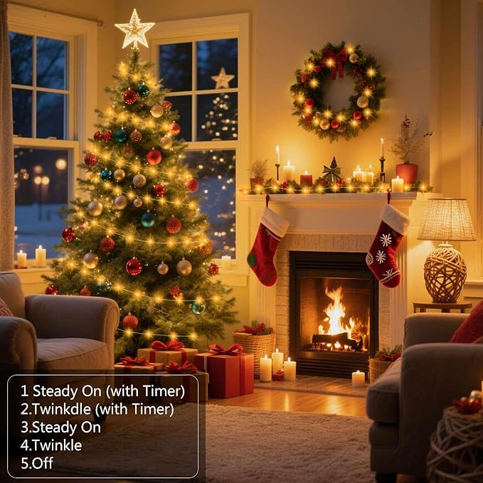 Timer Fairy Lights Battery Operated 2 Pack 16.4Ft 50 LEDs Silver Copper Wire Twinkle String Lights with Timer 5 Lighting Modes for Christmas Bedroom Wedding Parties Holiday Decorations (Warm White)
